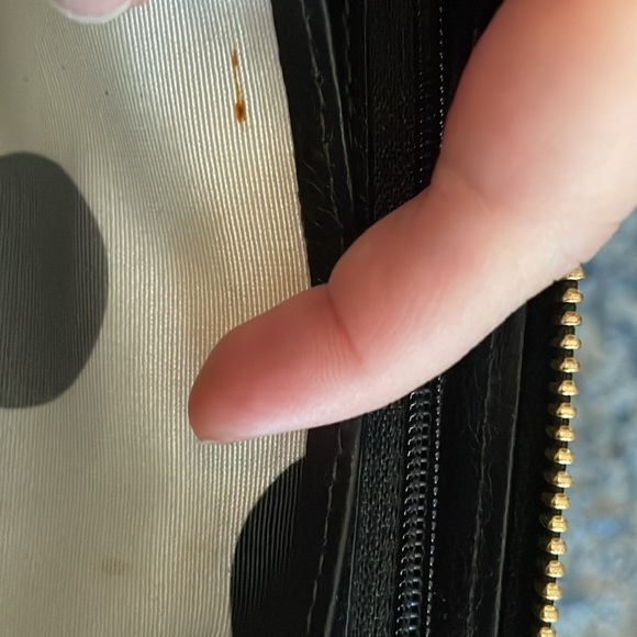 NWOT Kate Spade black leather zip around wallet, polka dot interior - Picture 5 of 8